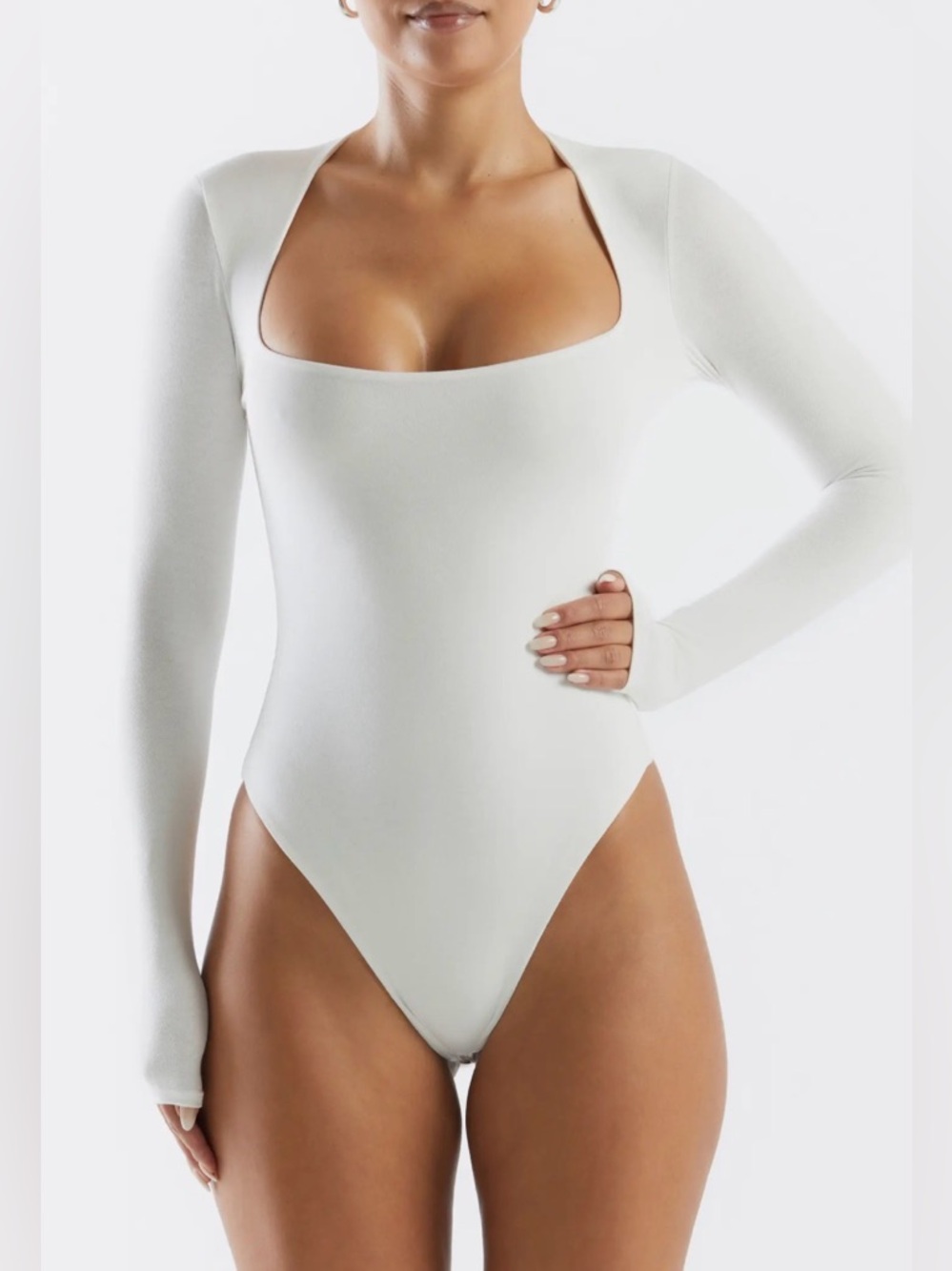 Squared Away Long Sleeve Thong Bodysuit